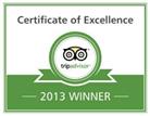 TripAdvisor Certificate of Excellence 2013 Winner